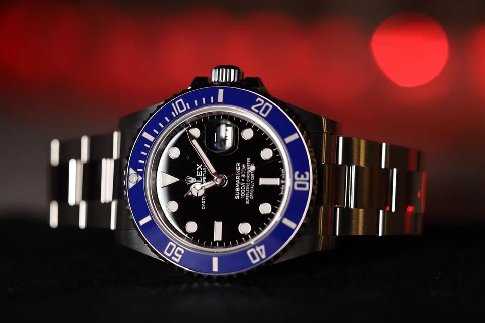 Weighted blue-bezel diver — full watch view