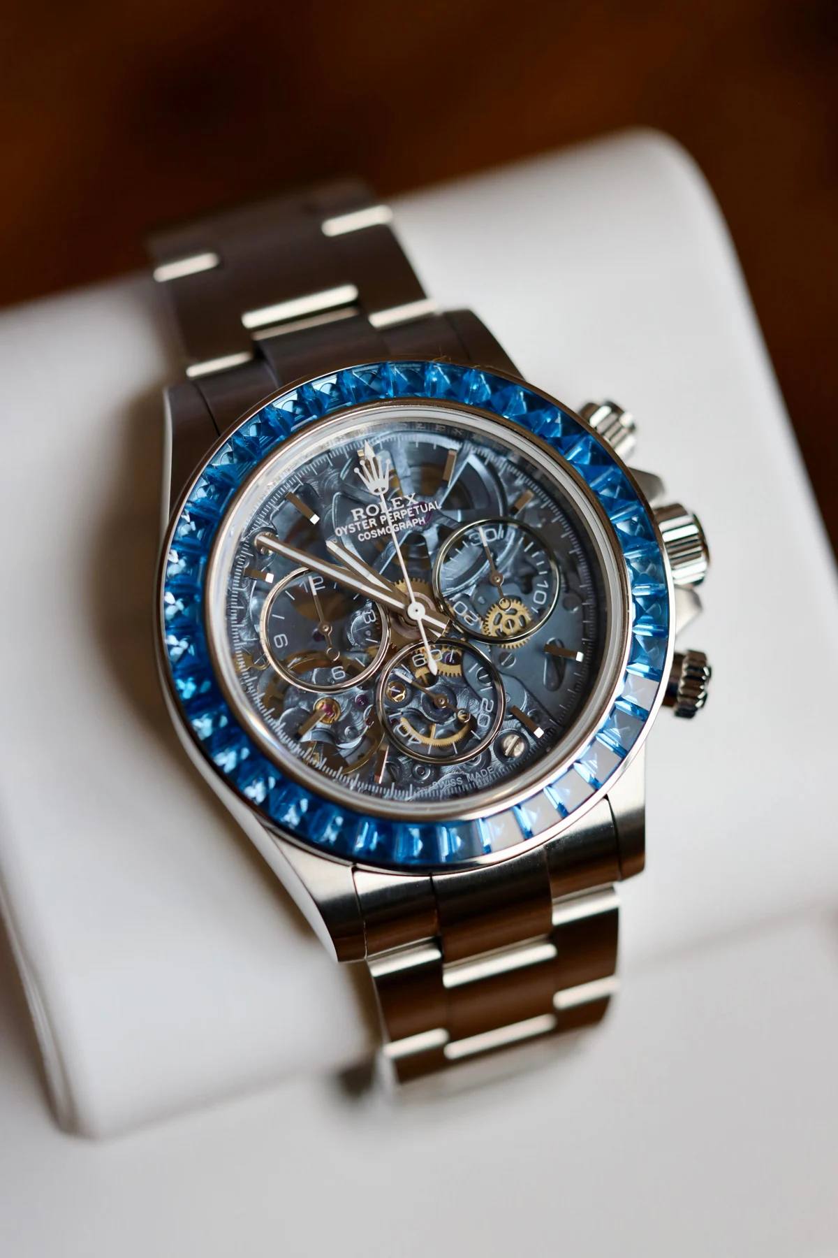 Blue sapphire chronograph — full watch view