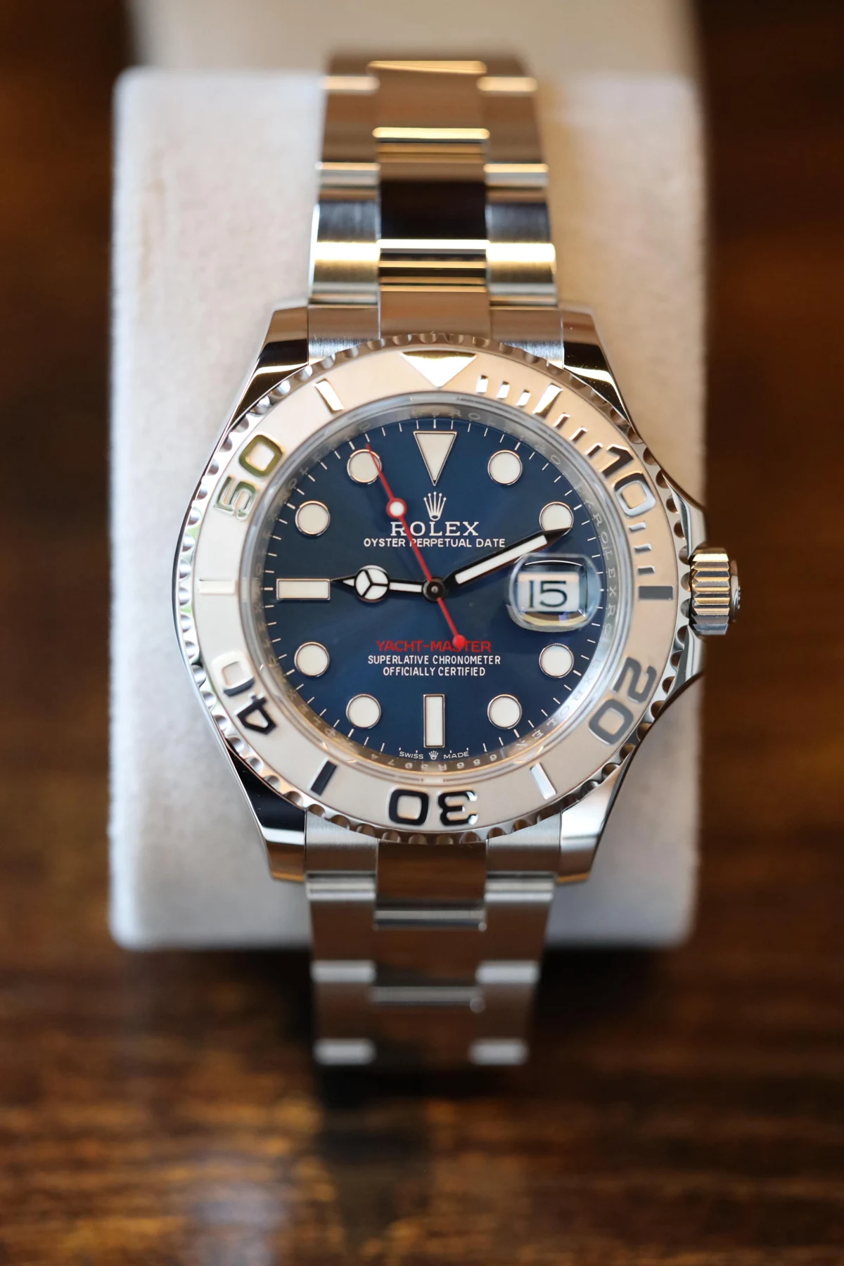 Blue dial yacht-watch refinement — full watch view