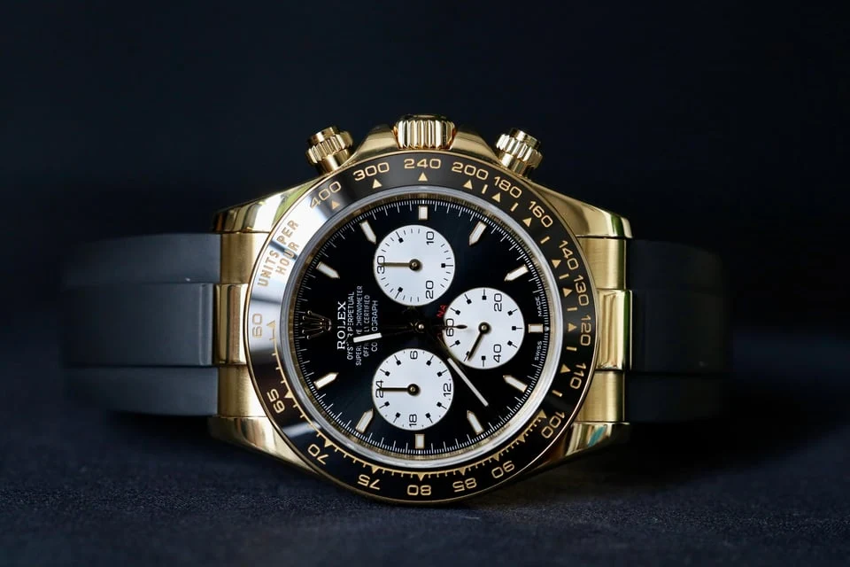Black & gold racing chronograph — full watch view