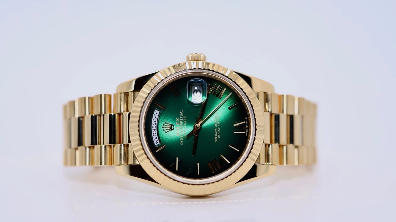 Green dial day-date — full watch view