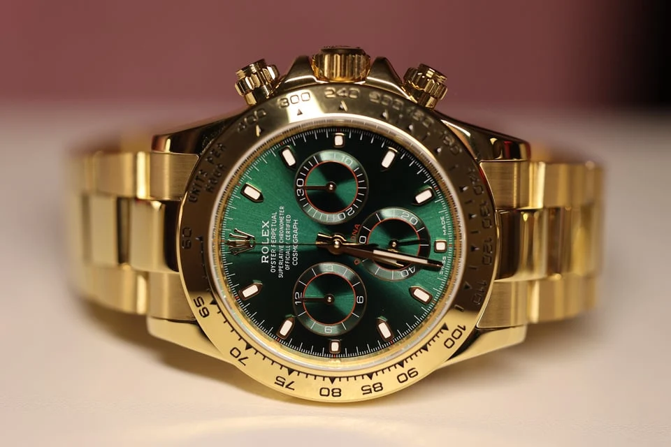 Green dial weighted chronograph — full watch view