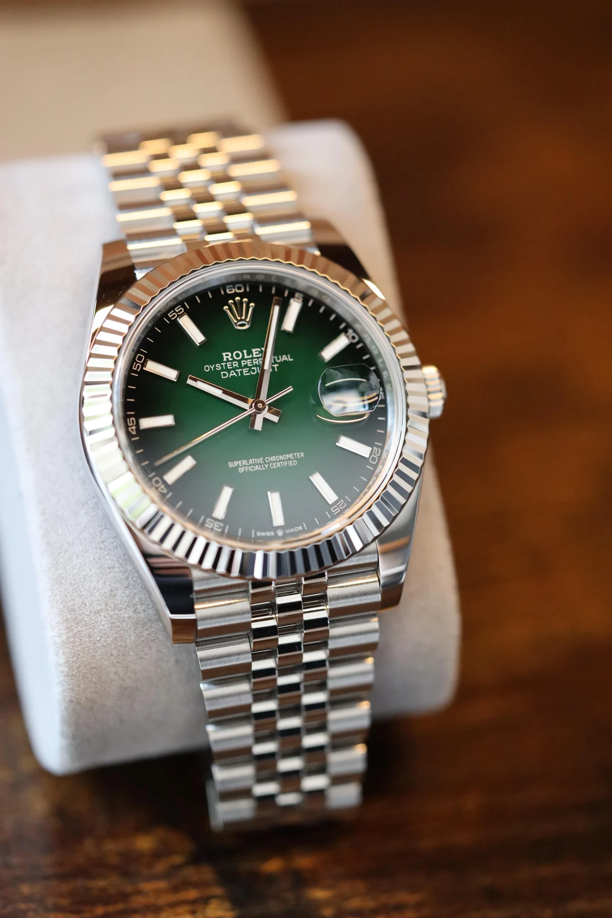Green ombré date watch — full watch view