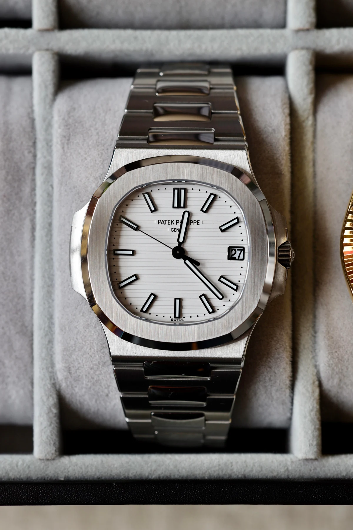 Silver dial CNC integrated sports watch — full watch view