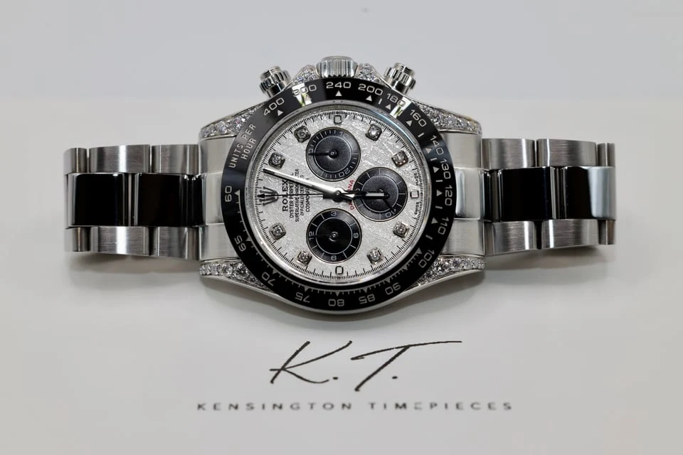 Meteorite & diamond chronograph — full watch view