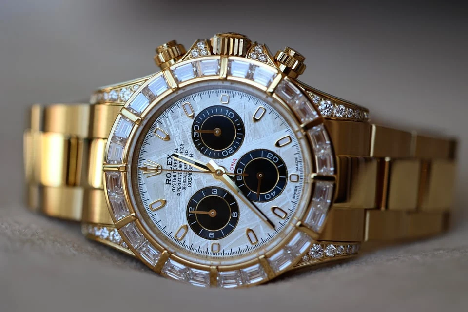 Meteorite & moissanite chronograph — full watch view