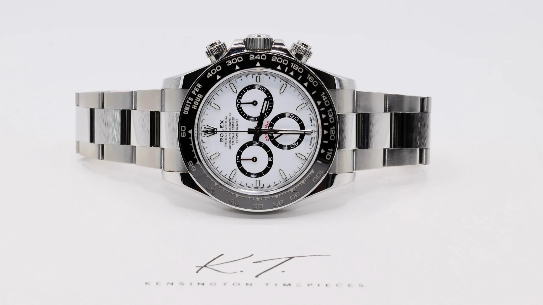 Panda chronograph refinement — full watch view