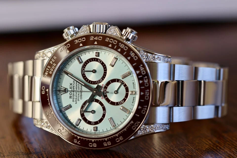 Platinum & moissanite chronograph — full watch view