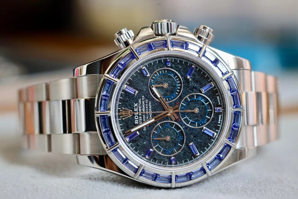 Sodalite & sapphire chronograph — full watch view