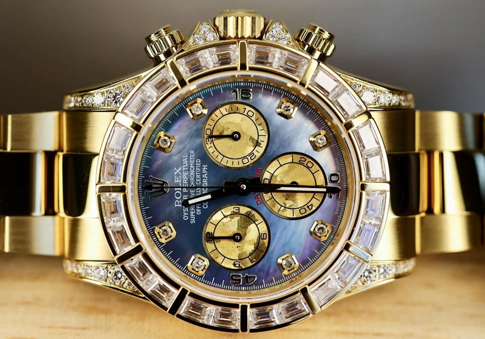 Tahitian mother-of-pearl chronograph — full watch view