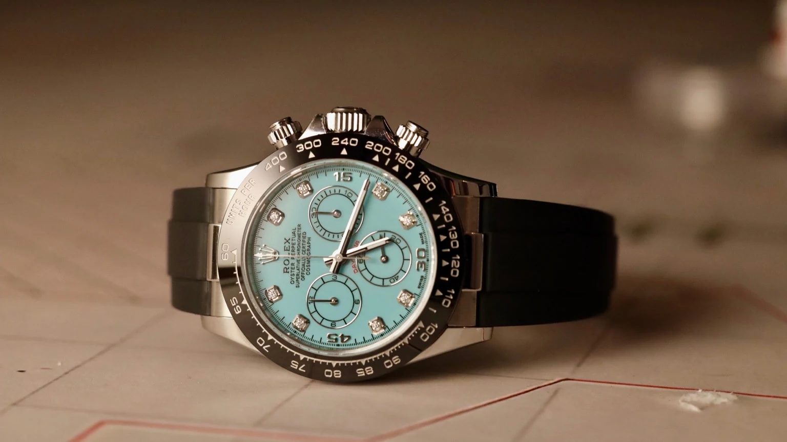 Custom turquoise-dial chronograph on a black strap